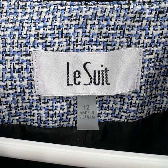 LE SUIT 2 PC Blue Black Blazer Jacket Skirt Suit Set Executive Career - Picture 4 of 8